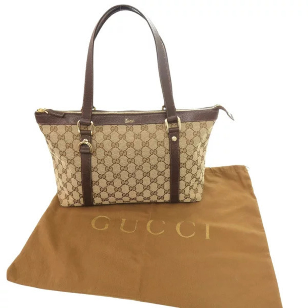 Gucci beige brown canvas handbag leather GG